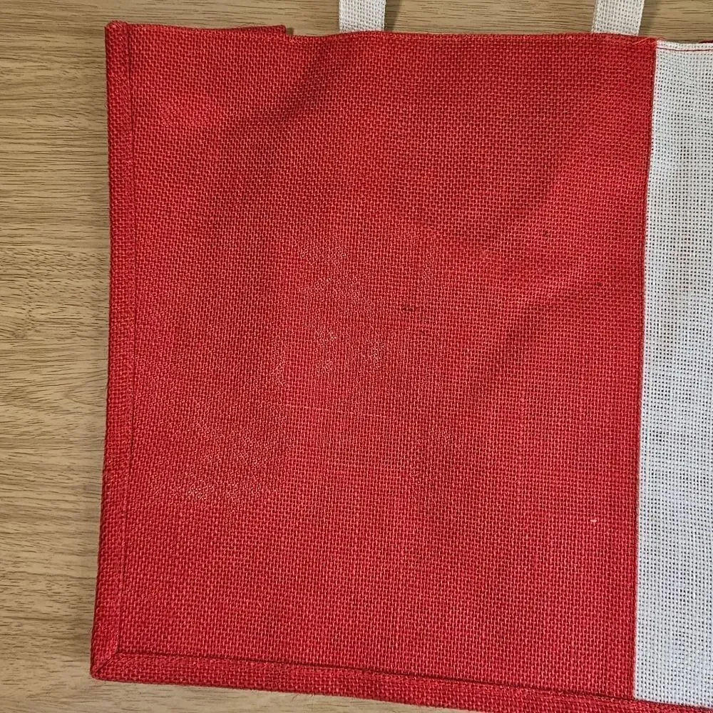 Hand-Made Tote Bag Christmas Jute Craft-Fabric Ribbon Flowers Hand Painted Gift